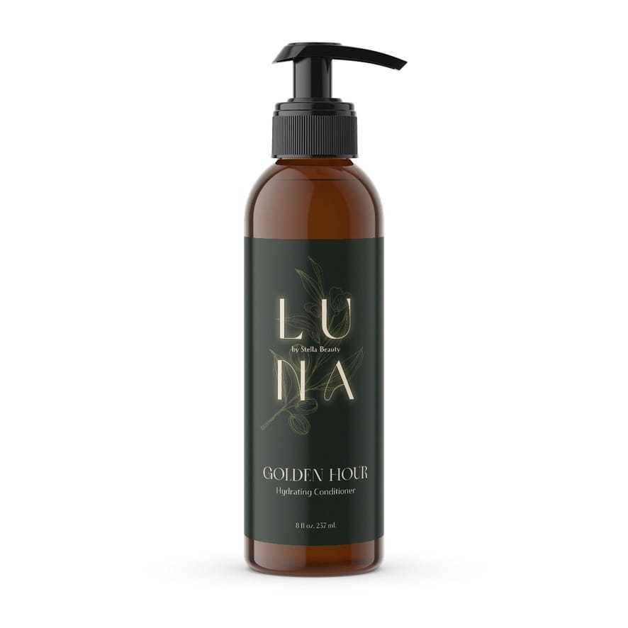 Luna Golden Hour hydrating conditioner bottle with pump, 8 fl oz.