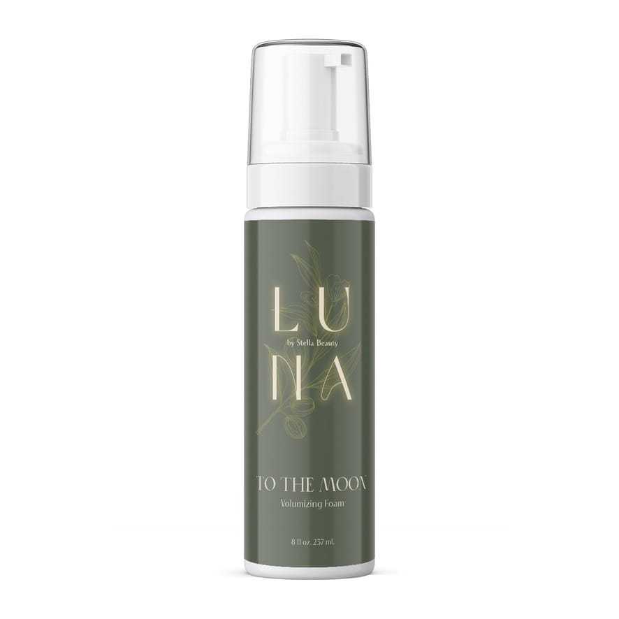 Foam bottle with brand name "Luna", for volumizing hair, 8 fl oz.