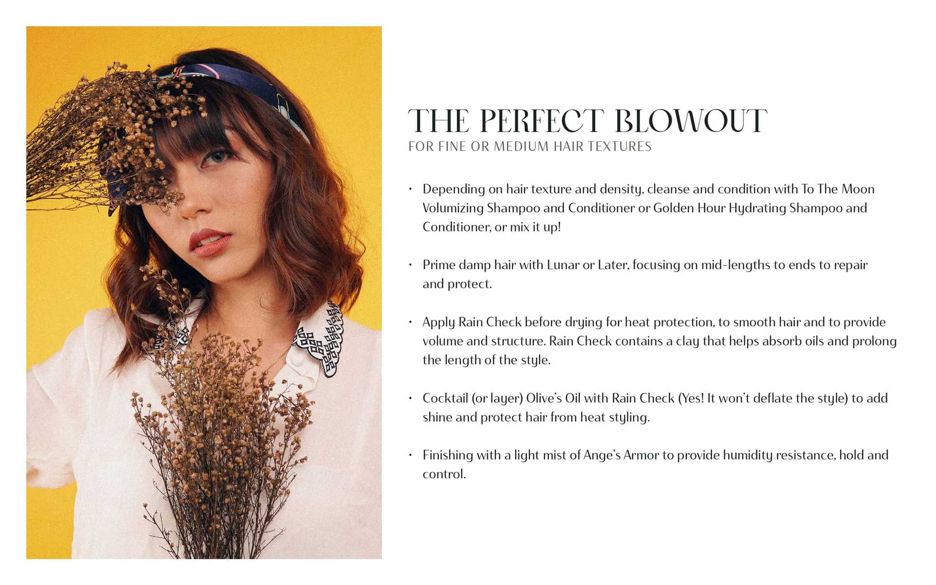 Hair care routine for fine or medium textures; includes shampoo, conditioner, and styling tips.